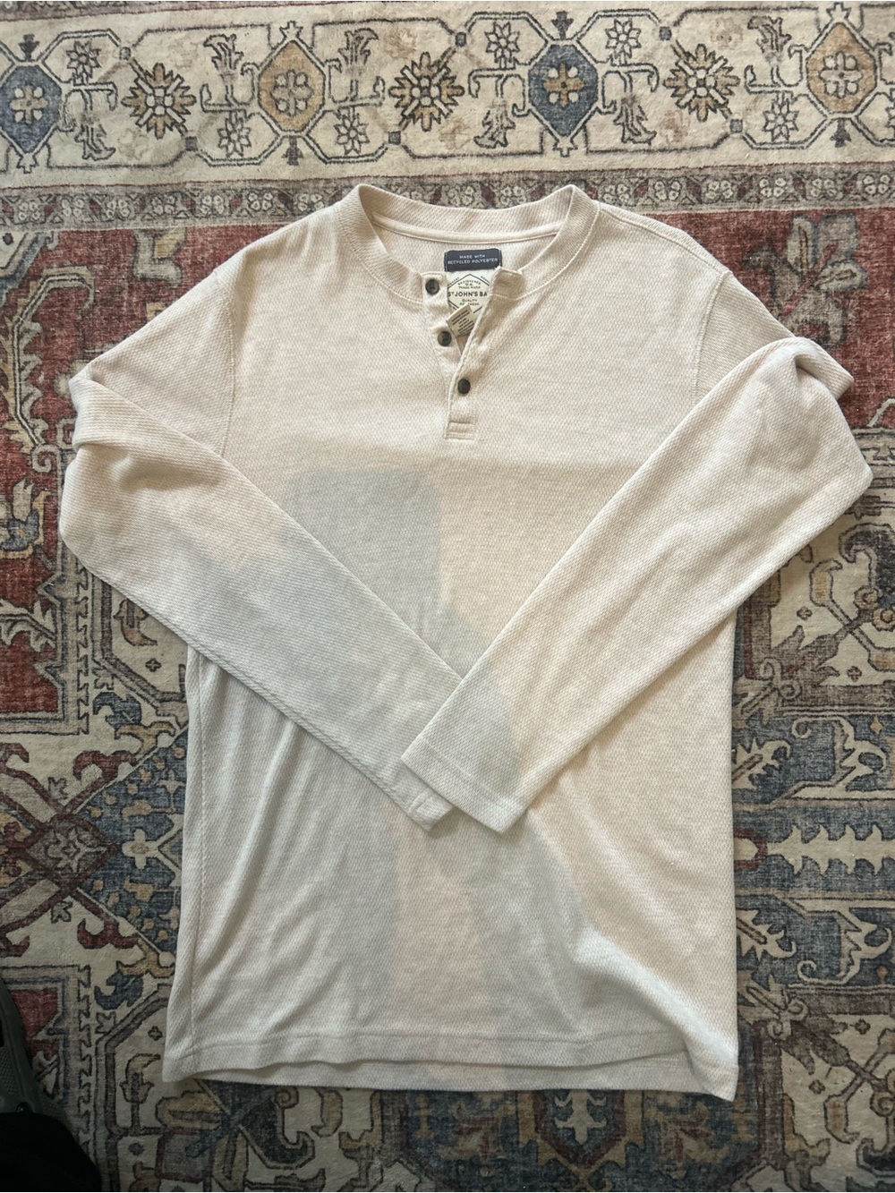 St. John's Bay Men's Long-Sleeve Henley Shirt in Cream